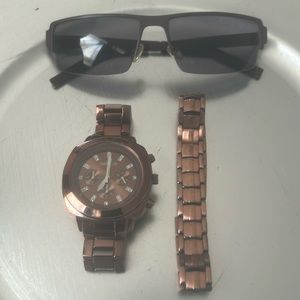 Copper Style Set! Lot of 3 . The entire look! Watch, Bracelet and Sunglasses.